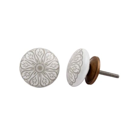 Grey Daisy Flower Flat Ceramic Knob
